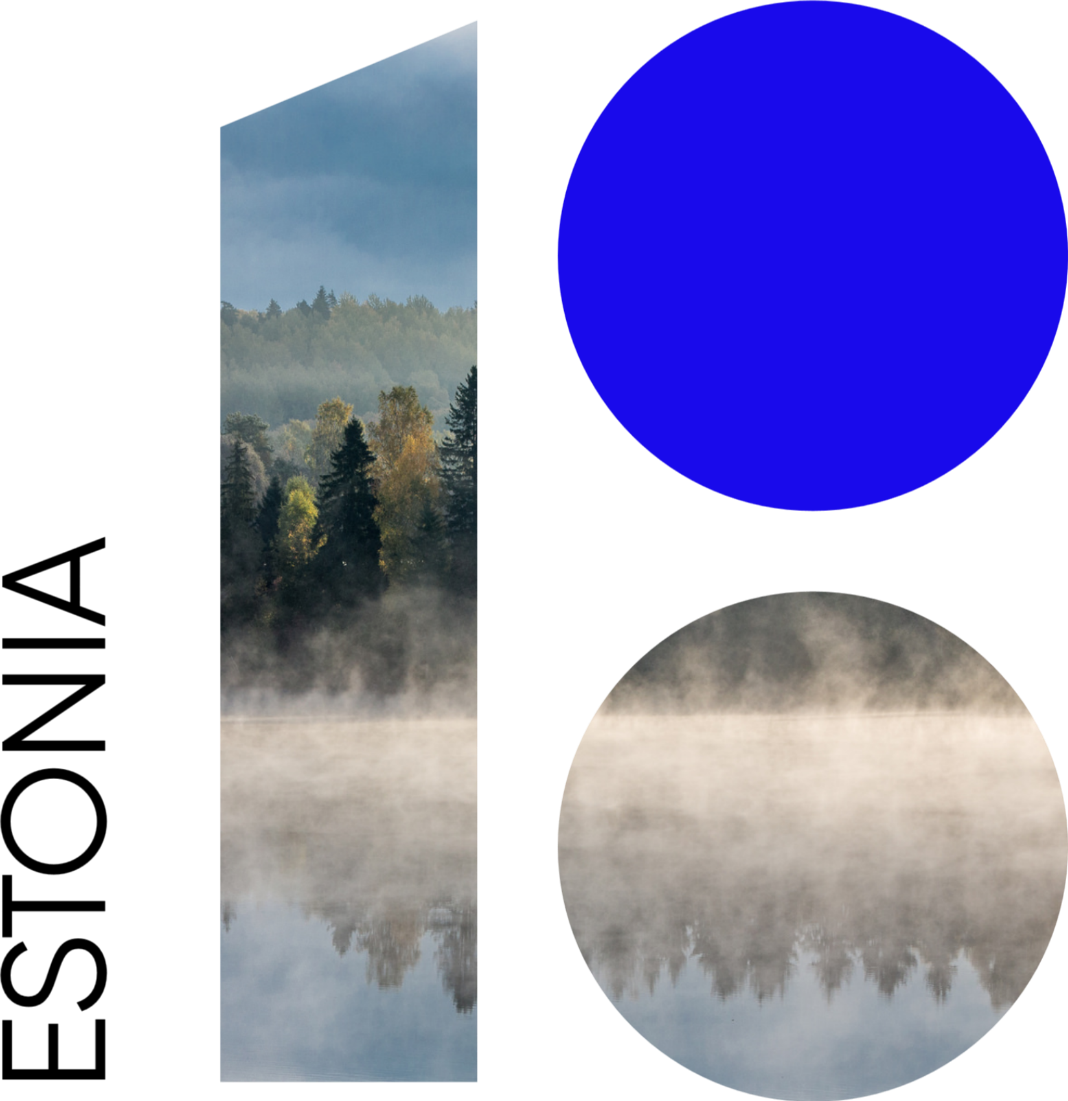 EV100-logo ESTONIA mets ja udu sini-must-valge EP